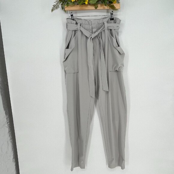 Athleta Skyline II Paper Bag Waist Pants in Light Grey Tan Size 12 Tall - Picture 2 of 7